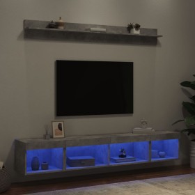 Muebles TV pared con LED 5 pzas madera ingeniería gris hormigón