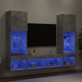 Muebles TV pared con LED 5 pzas madera ingeniería gris hormigón