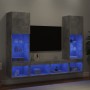 Muebles TV pared con LED 5 pzas madera ingeniería gris hormigón