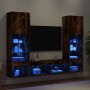 Muebles TV pared con LED 5 pzas madera ingeniería roble ahumado