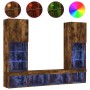 Muebles TV pared con LED 5 pzas madera ingeniería roble ahumado