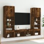 Muebles TV pared con LED 5 pzas madera ingeniería roble ahumado