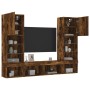 Muebles TV pared con LED 5 pzas madera ingeniería roble ahumado
