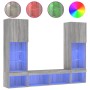 Muebles TV pared con LED 5 pzas madera ingeniería gris Sonoma