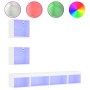 Muebles de TV de pared con LED 5 pzas madera ingeniería blanco