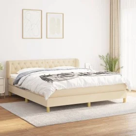 Box spring bed with cream fabric mattress 160x200 cm by vidaXL, Beds and slatted bases - Ref: Foro24-3127058, Price: 524,47 €...