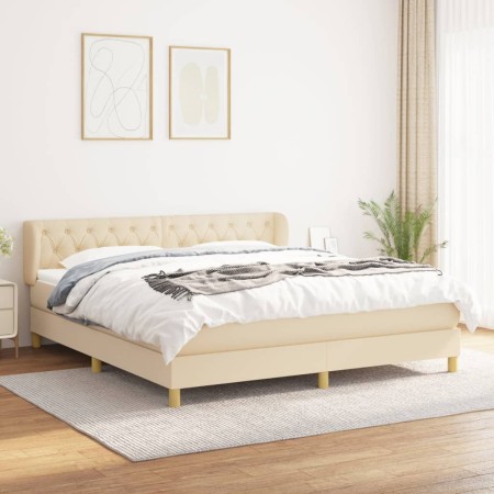 Box spring bed with cream fabric mattress 160x200 cm by vidaXL, Beds and slatted bases - Ref: Foro24-3127058, Price: 560,69 €...