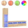 Muebles TV pared con LED 4 pzas madera ingeniería roble Sonoma