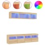 Muebles TV pared con LED 5 pzas madera ingeniería roble Sonoma
