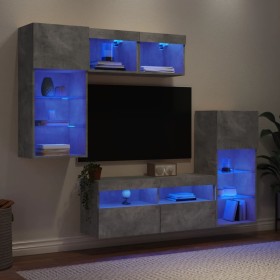 Muebles TV pared con LED 5 pzas madera ingeniería gris hormigón