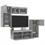Muebles TV pared con LED 5 pzas madera ingeniería gris hormigón