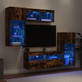 Muebles TV pared con LED 5 pzas madera ingeniería roble ahumado en Muebles TV | Comprar online en Foro24