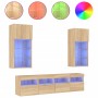 Muebles TV pared con LED 5 pzas madera ingeniería roble Sonoma