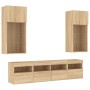 Muebles TV pared con LED 5 pzas madera ingeniería roble Sonoma
