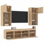 Muebles TV pared con LED 5 pzas madera ingeniería roble Sonoma