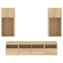 Muebles TV pared con LED 5 pzas madera ingeniería roble Sonoma