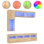 Muebles de TV de pared con luces LED 7 piezas roble sonoma
