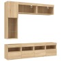 Muebles de TV de pared con luces LED 7 piezas roble sonoma