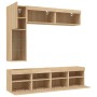 Muebles de TV de pared con luces LED 7 piezas roble sonoma