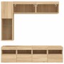 Muebles de TV de pared con luces LED 7 piezas roble sonoma