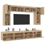 Muebles de TV de pared con luces LED 8 piezas roble sonoma