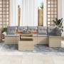 Conjunto de sofá de jardín con cojín 7 pcs beige y gris claro