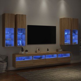 Muebles de TV de pared con luces LED 7 piezas roble sonoma Muebles de TV de pared con luces LED 7 piezas roble sonoma