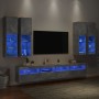Muebles de TV de pared con luces LED 7 piezas gris hormigón