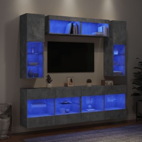 Muebles de TV de pared con luces LED 6 piezas gris hormigón