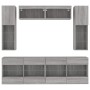 Muebles de TV de pared con luces LED 6 piezas gris hormigón