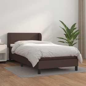 Cama box spring con colchón cuero sintético marrón 90x200 cm