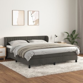 Cama box spring con colchón terciopelo gris oscuro 160x200 cm