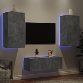 Muebles TV pared con LED 4 pzas madera ingeniería gris hormigón