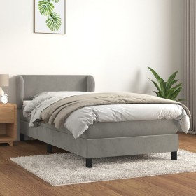 Cama box spring con colchón terciopelo gris claro 80x200 cm