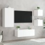 Muebles de TV de pared con LED 5 pzas madera ingeniería blanco