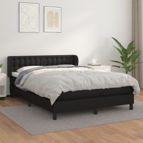 Cama box spring con colchón cuero sintético negro 140x190 cm