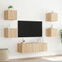 Muebles de TV de pared con luces LED 5 piezas roble Sonoma
