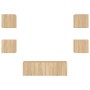 Muebles de TV de pared con luces LED 5 piezas roble Sonoma