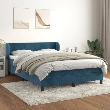 Box spring bed with dark blue velvet mattress 140x190 cm by vidaXL, Beds and slatted bases - Ref: Foro24-3127371, Price: 416,...
