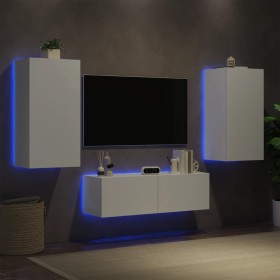 Muebles de TV de pared con luces LED 3 piezas blanco
