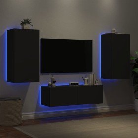 Muebles de TV de pared con luces LED 3 piezas negro Muebles de TV de pared con luces LED 3 piezas negro