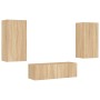 Muebles de TV de pared con luces LED 3 piezas roble Sonoma