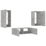 Muebles de TV de pared con luces LED 3 piezas gris hormigón