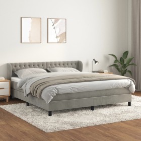 Cama box spring con colchón terciopelo gris claro 180x200 cm