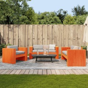 Juego de muebles jardín 2 pzas madera maciza pino marrón cera