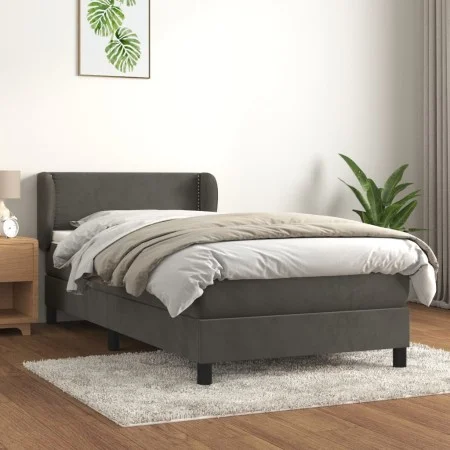 Cama box spring con colchón terciopelo gris oscuro 100x200 cm de vidaXL, Camas y somieres - Ref: Foro24-3127416, Precio: 293,...
