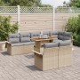 Conjunto de sofá de jardín con cojín 9 pcs beige y gris claro