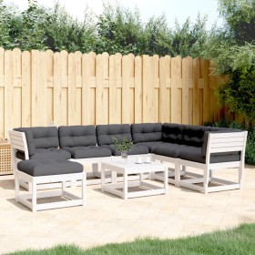 Set muebles jardín 7 pzas con cojines madera maciza pino blanco