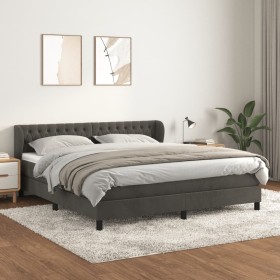 Cama box spring con colchón terciopelo gris oscuro 180x200 cm