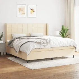 Box spring bed with cream fabric mattress 200x200 cm by vidaXL, Beds and slatted bases - Ref: Foro24-3127994, Price: 614,09 €...